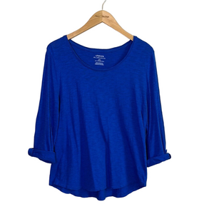 CHICO'S Women Large The Ultimate Tee Royal Blue Cotton Modal Long Sleeve Shirt‎